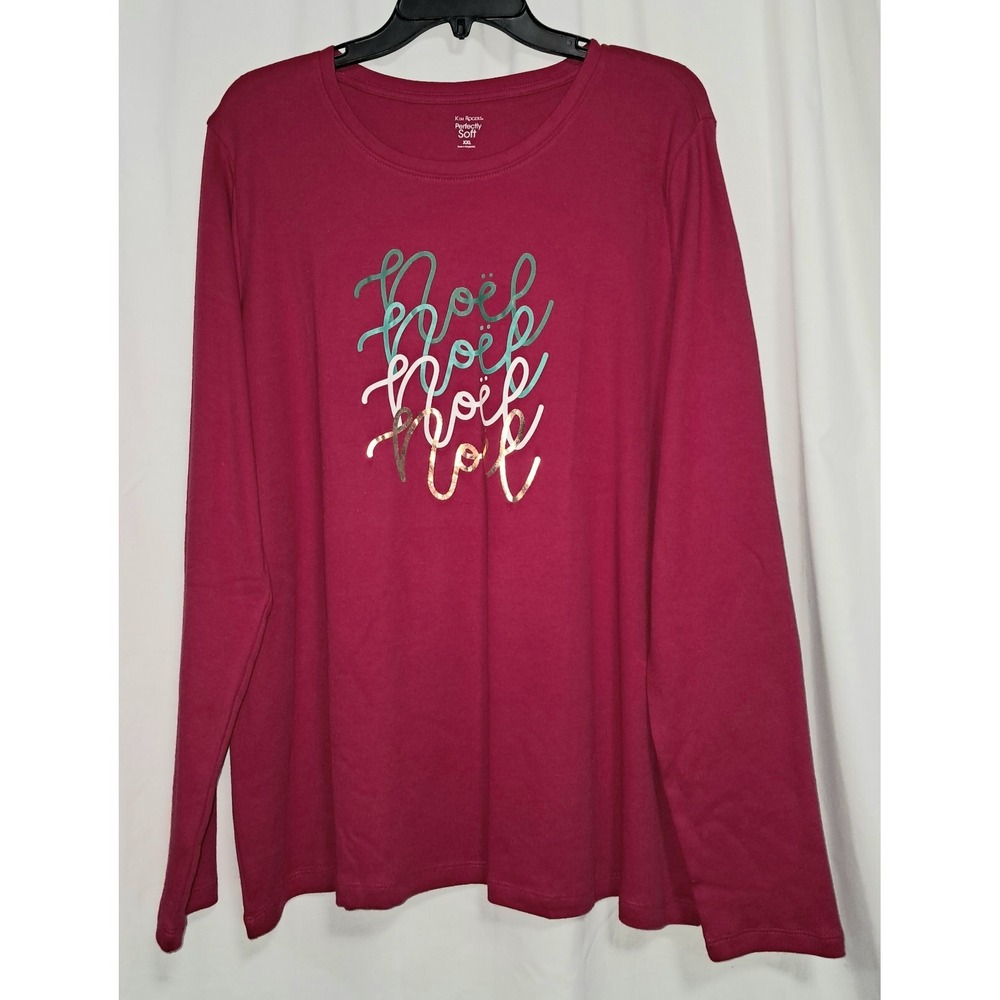 Kim Rogers Long Sleeve "Noel" Shirt, Red, 2XL